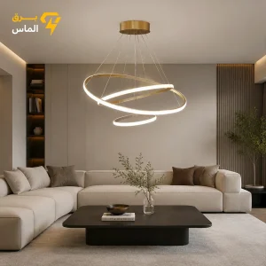 لوستر مدرن مدل دایره سه حلقه بزرگ طلایی - 30*50*70 / کنترلی ( سه حالته ) / 2 سال ضمانت