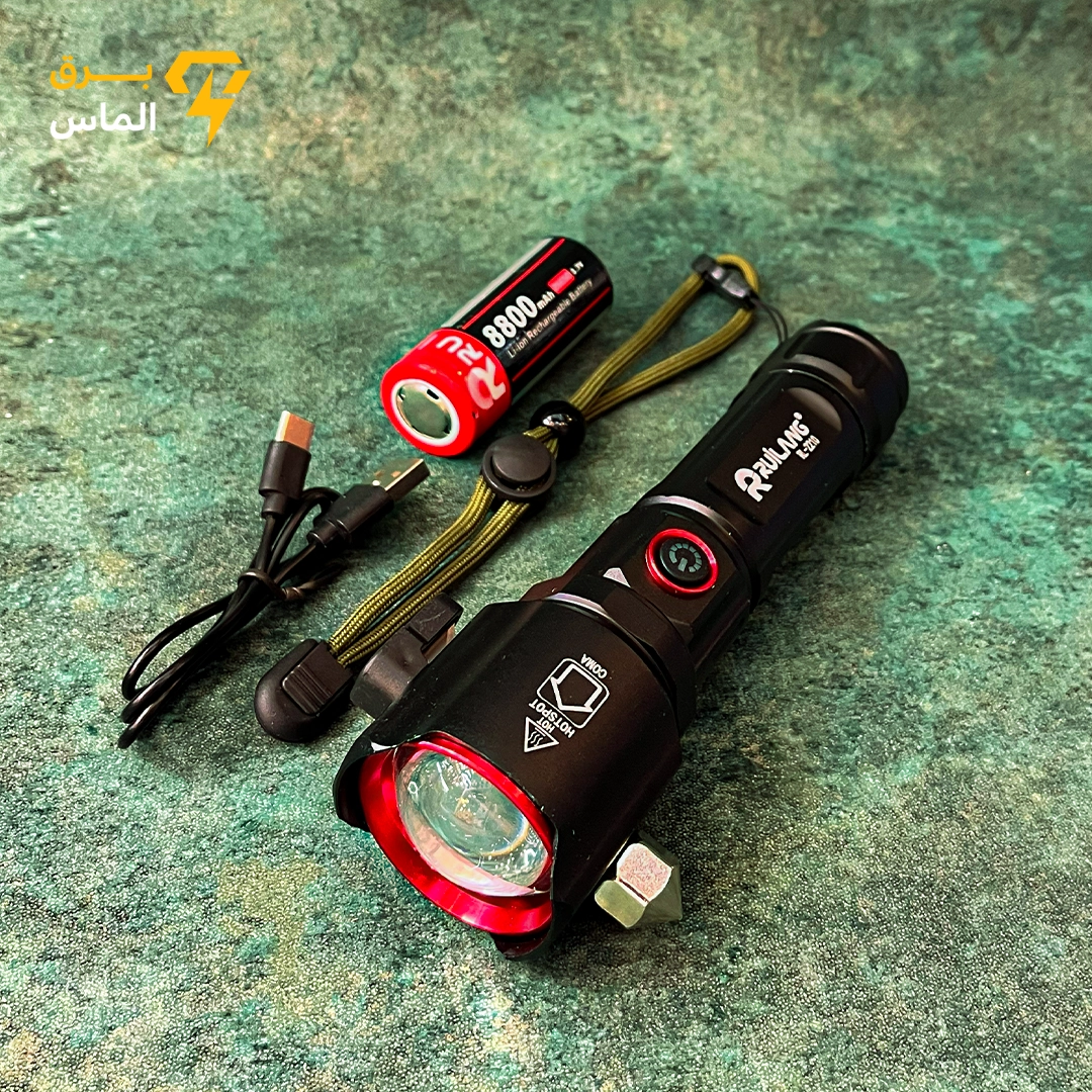 چراغ قوه چکشدار پلیسی شارژی مدل RUILANG RL-2210/برد بلند و نور بسیار قوی/8 کاره زوم دار چراغ قوه چکشدار پلیسی شارژی مدل RUILANG RL-2210/برد بلند و نور بسیار قوی/8 کاره زوم دار