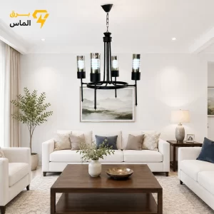 لوستر مدرن مشعل 4 شعله مشکی مناسب سالن و پذیرایی