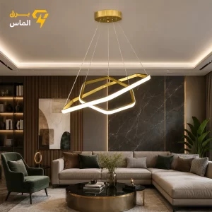 لوستر سقفی SMD مدرن 2 حلقه 6ضلعی با ریموت کنترل 4 حالته وارداتی/طلایی/24 ماه ضمانت