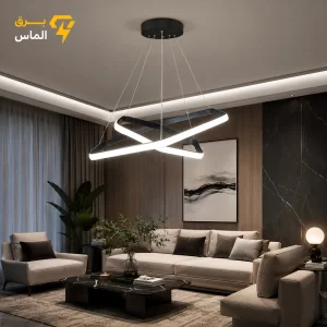 لوستر سقفی SMD مدرن 2 حلقه 6ضلعی با ریموت کنترل 4 حالته وارداتی/مشکی/24 ماه ضمانت