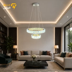 لوستر مدرن کهکشانی 2حلقه کریستالی سایز 40/20/ریموت کنترل/ضمانت کالا