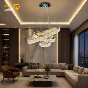 لوستر مدرن کهکشانی 2حلقه کریستالی سایز 60/40/20/ ریموت کنترل/ ضمانت کالا